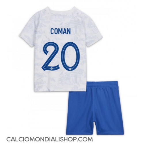 Maglie da calcio Francia Kingsley Coman #20 Seconda Maglia Bambino Mondiali 2022 Manica Corta (+ Pantaloni corti)